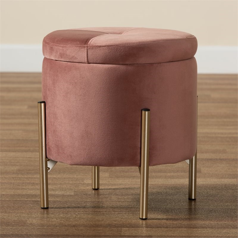 Baxton Studio Malina Pink Velvet and Gold Finished Metal Storage Ottoman