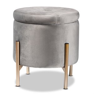 Baxton Studio Malina Gray Velvet and Gold Finished Metal Storage Ottoman