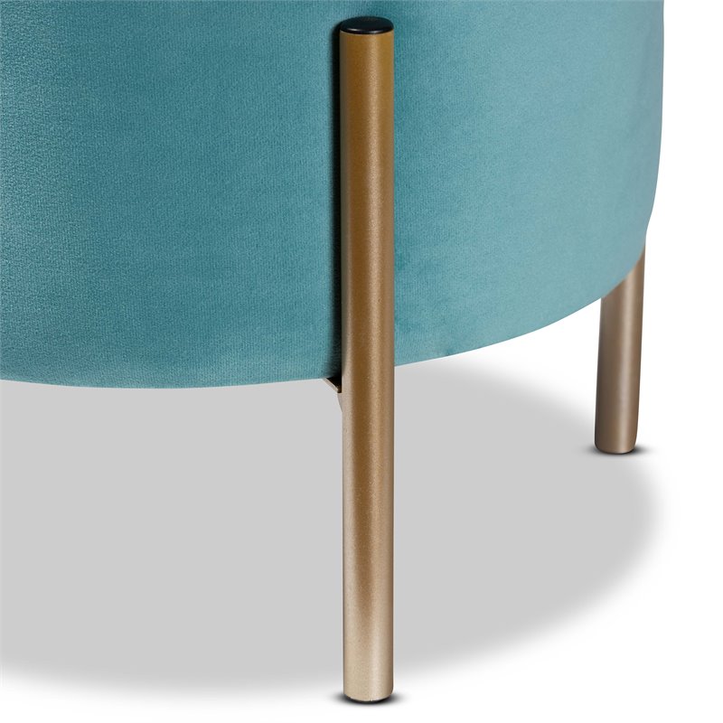 Baxton Studio Malina Sky Blue Velvet and Gold Finished Metal Storage Ottoman