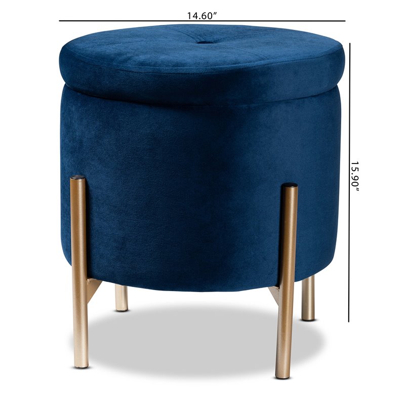 Baxton Studio Malina Navy Blue Velvet and Gold Finished Metal Storage Ottoman