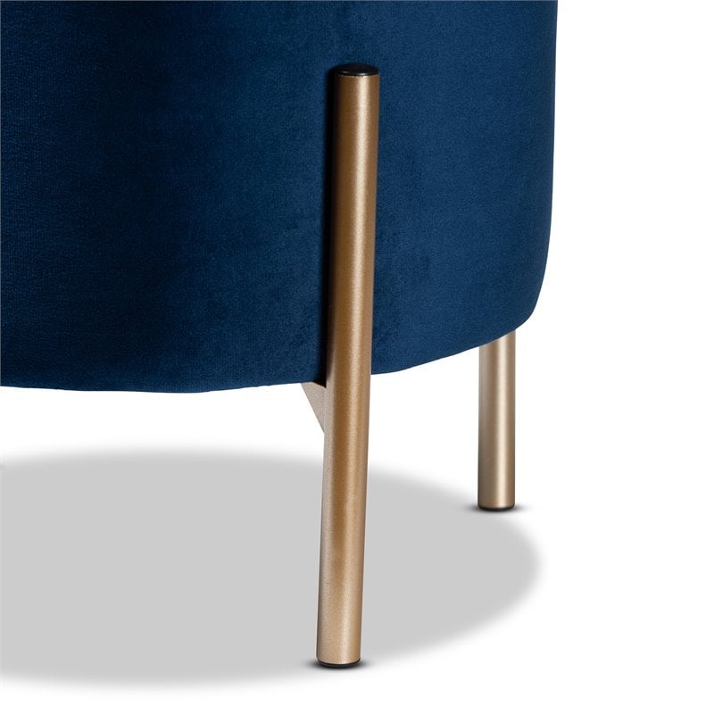 Baxton Studio Malina Navy Blue Velvet and Gold Finished Metal Storage Ottoman