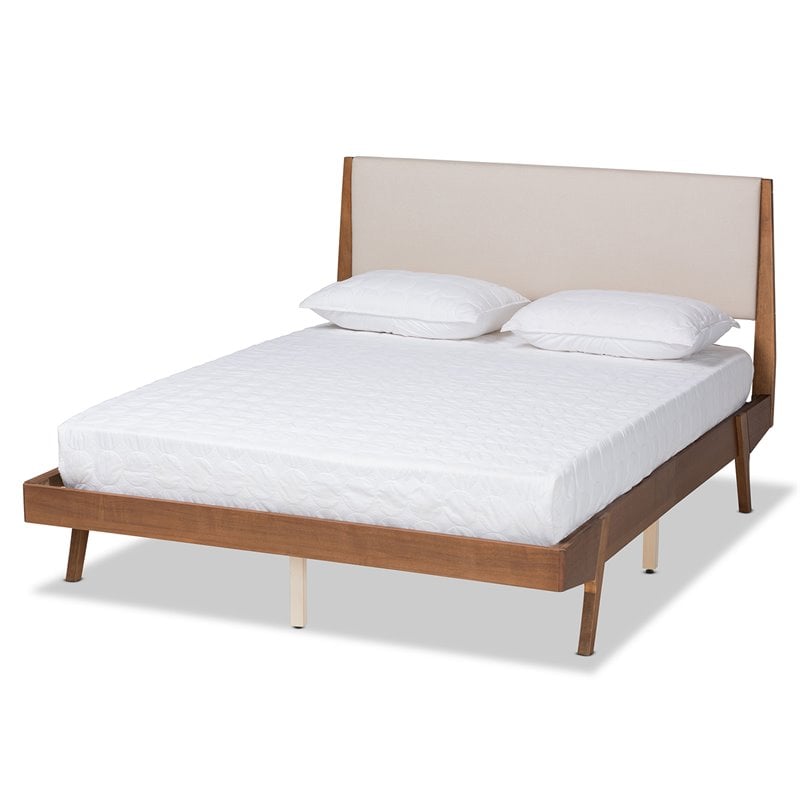 Baxton Studio Senna Beige and Walnut Brown Finished Wood Queen Size Platform Bed