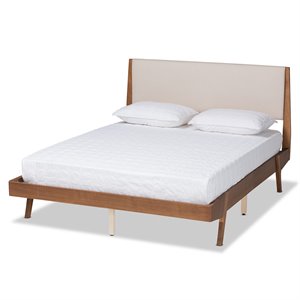 Baxton Studio Senna Beige and Walnut Brown Finished Wood Queen Size Platform Bed