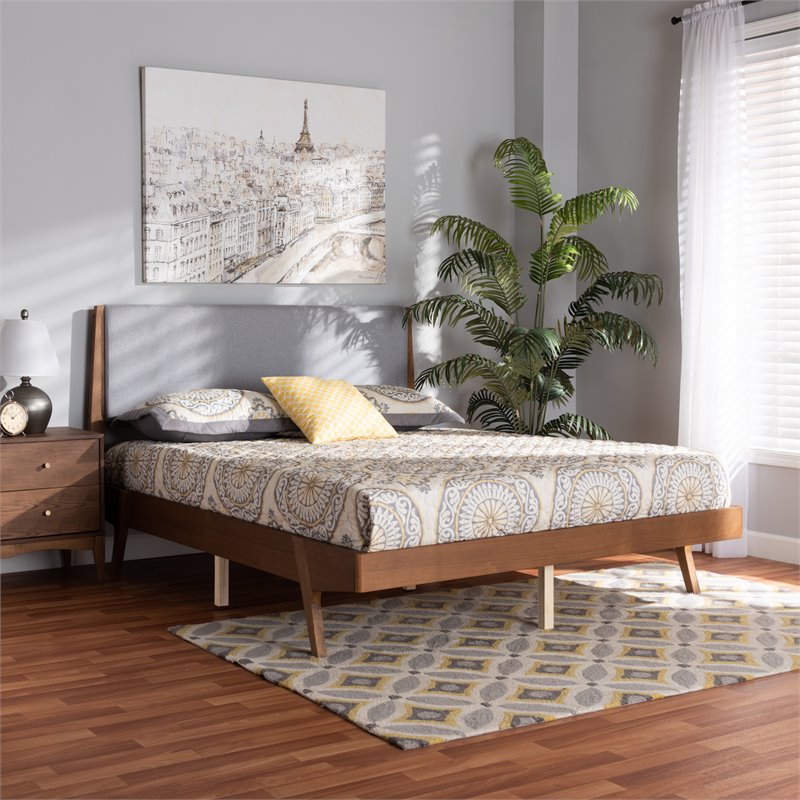 Baxton Studio Senna Gray and Walnut Brown Finished Wood King Size Platform Bed