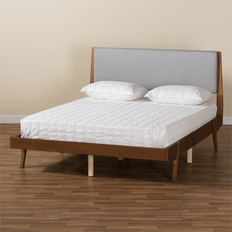Baxton Studio Senna Gray and Walnut Brown Finished Wood King Size Platform Bed