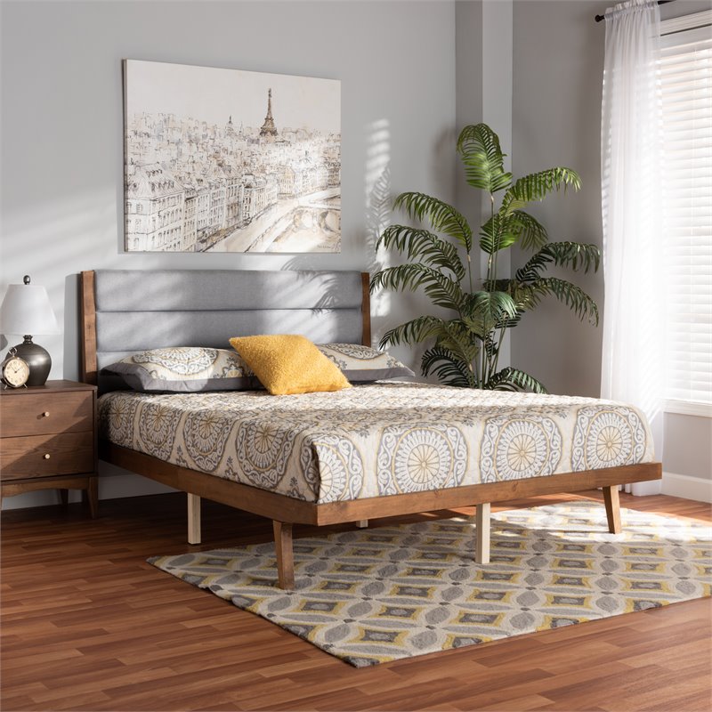 Baxton Studio Jarlan Gray and Walnut Brown Finished Wood Full Size Platform Bed