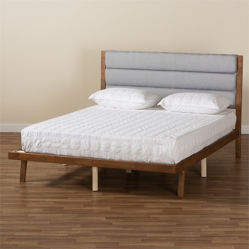 Baxton Studio Jarlan Gray and Walnut Brown Finished Wood King Size Platform Bed
