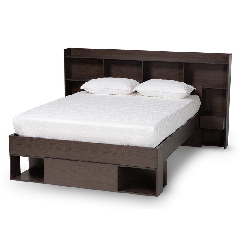 Baxton Studio Dexton Dark Brown Finished Wood Queen Size Platform Storage Bed