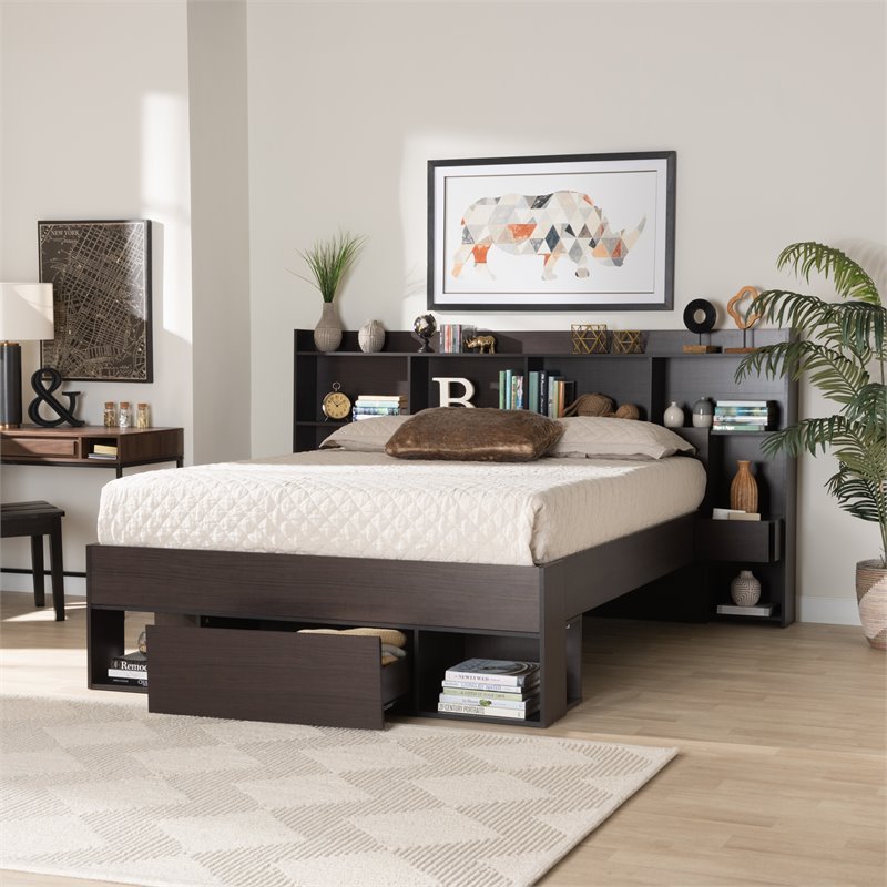 Baxton Studio Dexton Dark Brown Finished Wood Queen Size Platform Storage Bed