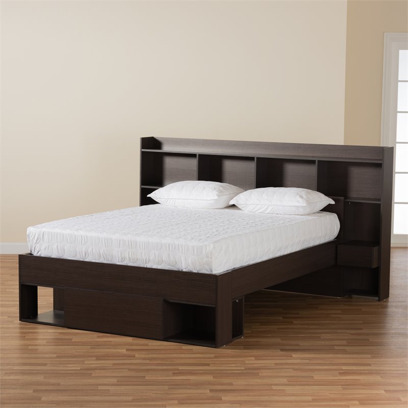 Baxton Studio Dexton Dark Brown Finished Wood Queen Size Platform Storage Bed