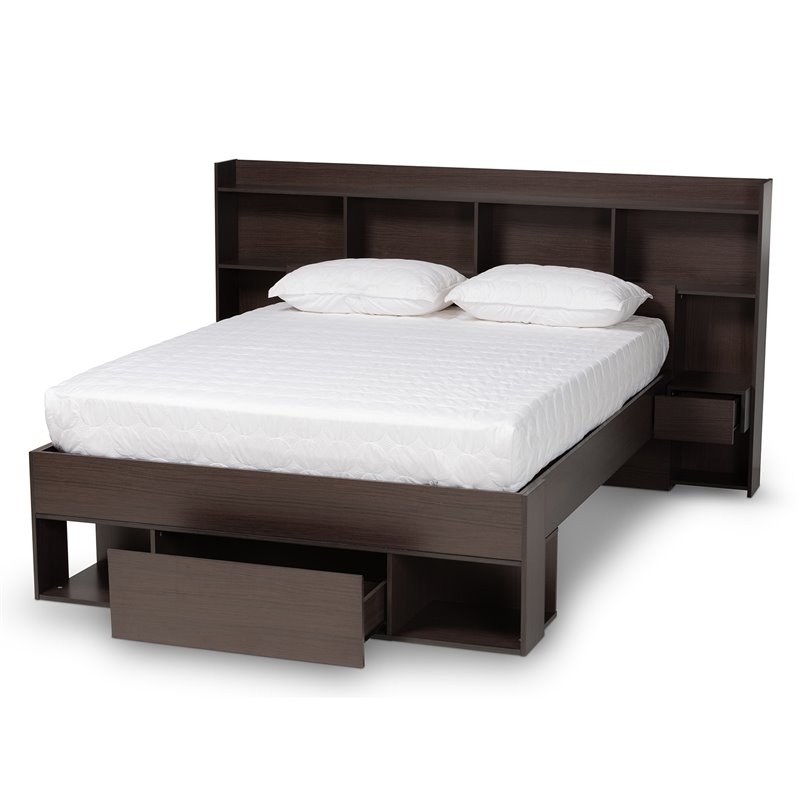 Baxton Studio Dexton Dark Brown Finished Wood Queen Size Platform Storage Bed