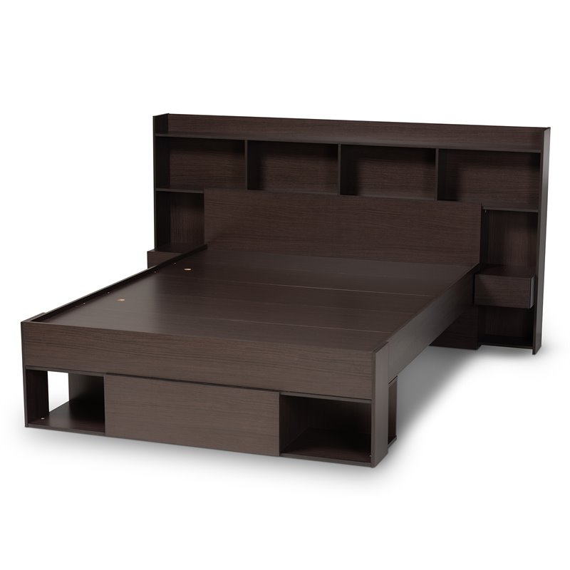 Baxton Studio Dexton Dark Brown Finished Wood Queen Size Platform Storage Bed