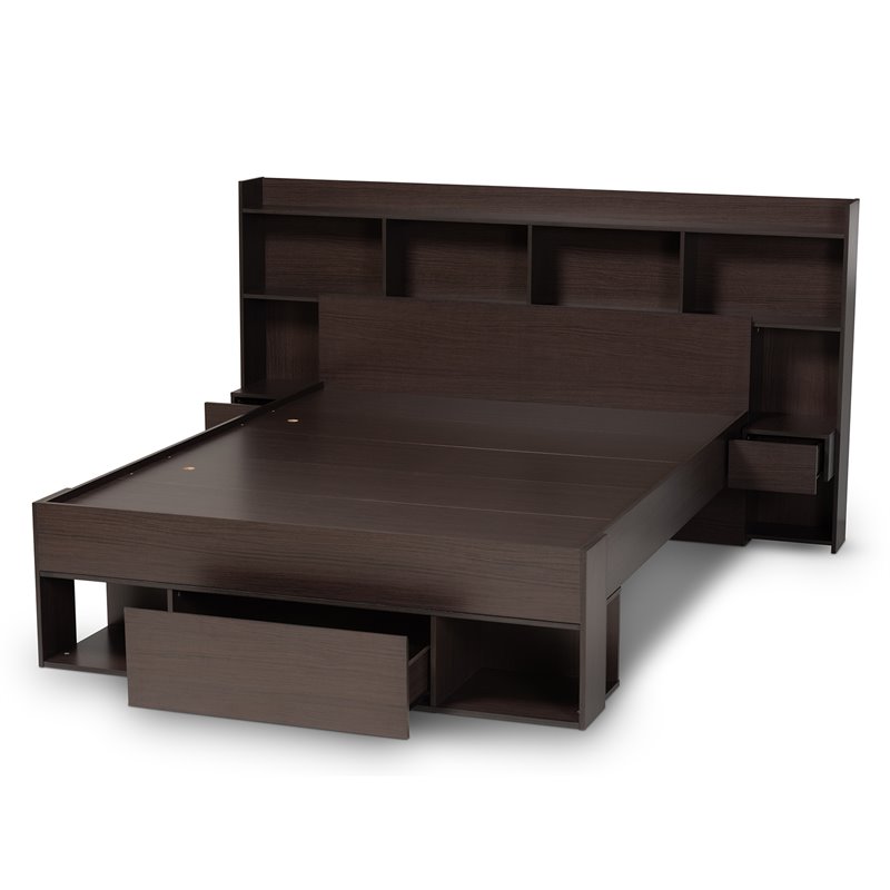 Baxton Studio Dexton Dark Brown Finished Wood Queen Size Platform Storage Bed