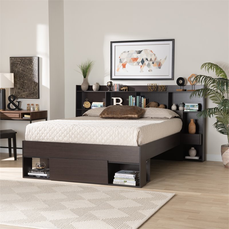 Baxton Studio Dexton Dark Brown Finished Wood Queen Size Platform Storage Bed