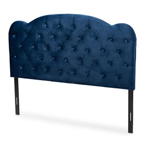 baxton studio clovis navy blue velvet fabric upholstered full size headboard
