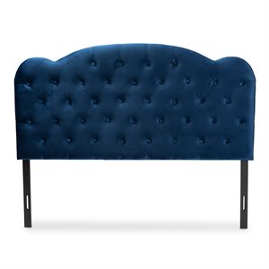 baxton studio clovis navy blue velvet fabric upholstered queen size headboard