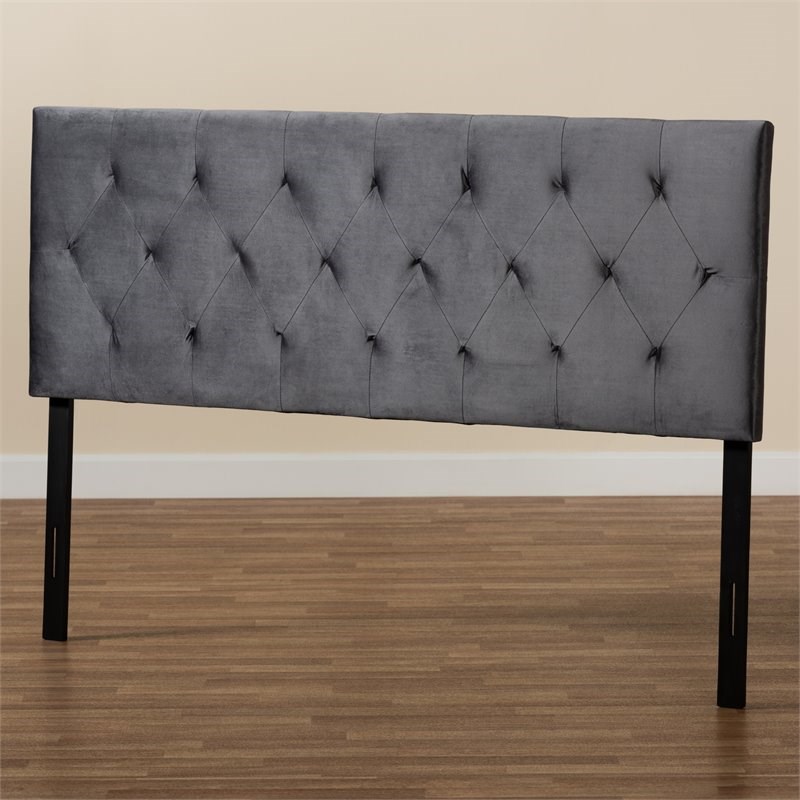 Baxton Studio Felix Gray Velvet Fabric Upholstered Queen Size Headboard