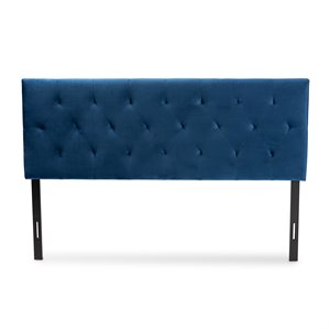 baxton studio felix navy blue velvet fabric upholstered queen size headboard
