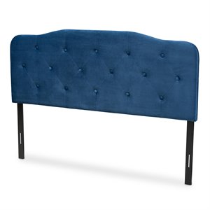 baxton studio gregory navy blue velvet fabric upholstered full size headboard