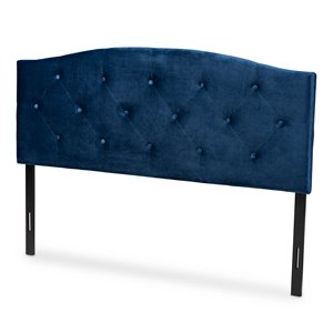 baxton studio leone navy blue velvet fabric upholstered king size headboard