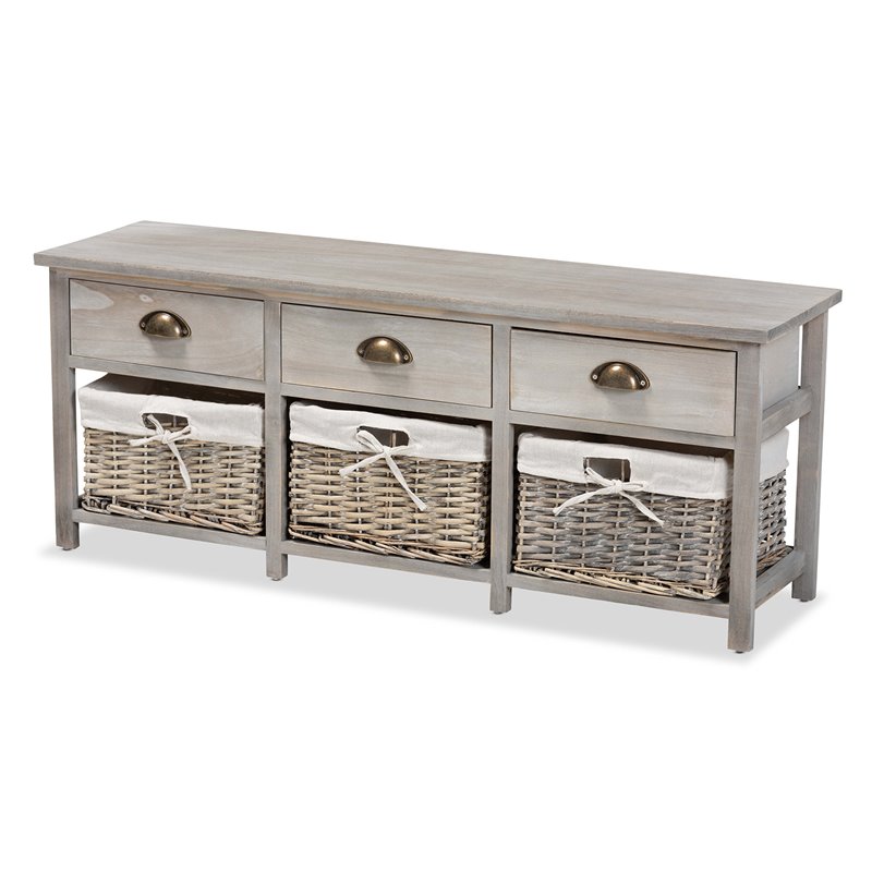 Baxton Studio Mabyn Light Gray Finished Wood 3-Drawer Storage Bench