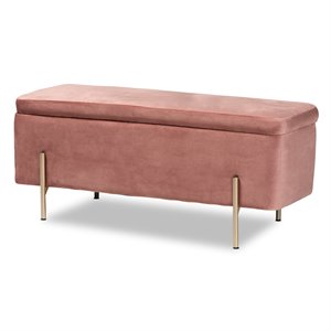 baxton studio rockwell blush pink velvet and gold finished metal storage bench