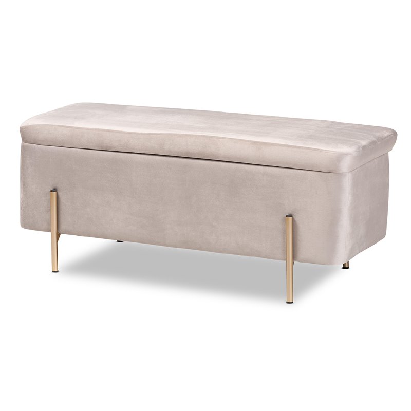 Baxton Studio Rockwell Grey Velvet and Gold Finished Metal Storage Bench