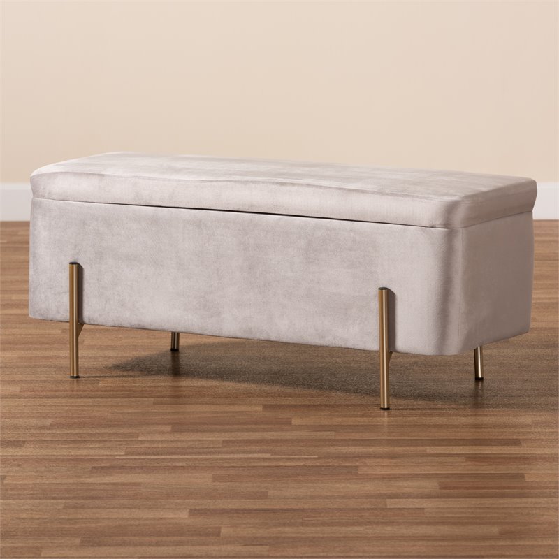 Baxton Studio Rockwell Grey Velvet and Gold Finished Metal Storage Bench