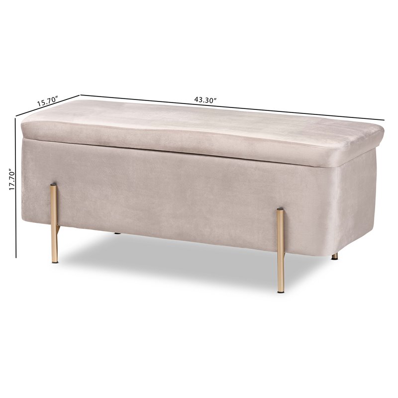Baxton Studio Rockwell Grey Velvet and Gold Finished Metal Storage Bench