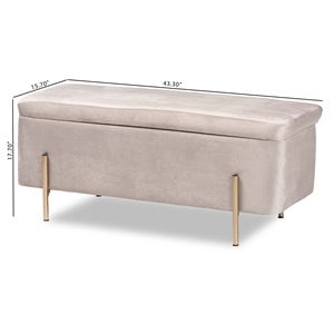 baxton studio rockwell grey velvet and gold finished metal storage bench