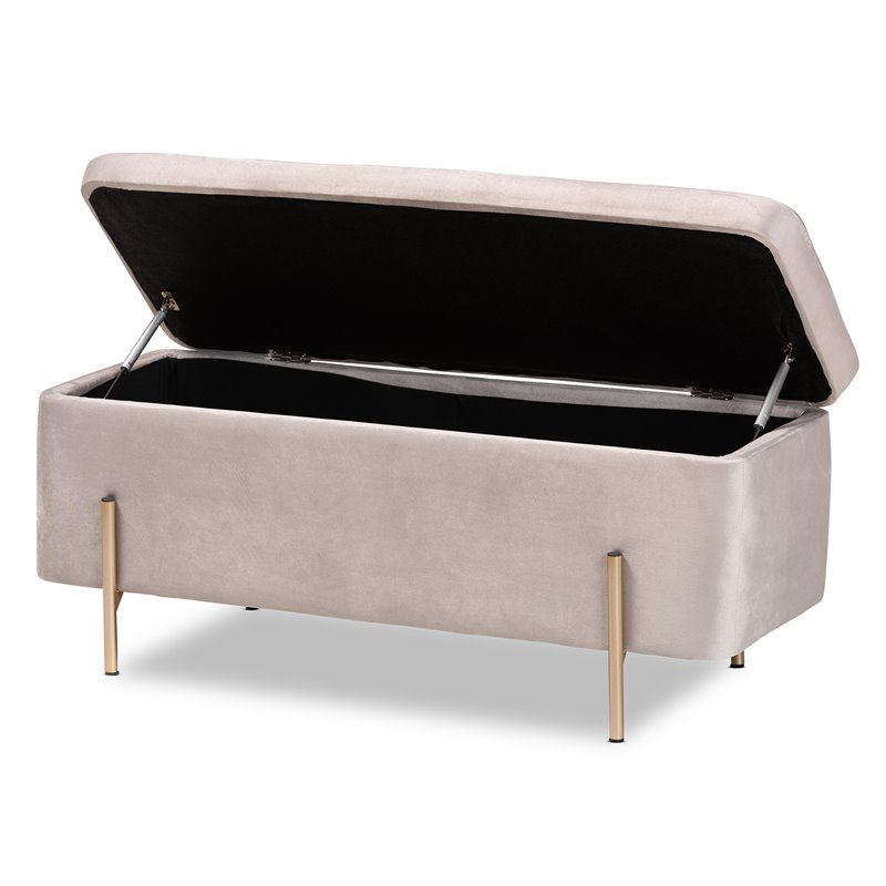 Baxton Studio Rockwell Grey Velvet and Gold Finished Metal Storage Bench