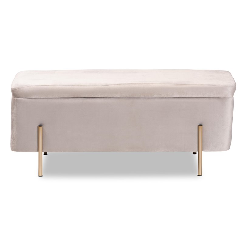 Baxton Studio Rockwell Grey Velvet and Gold Finished Metal Storage Bench