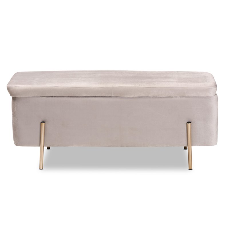 Baxton Studio Rockwell Grey Velvet and Gold Finished Metal Storage Bench