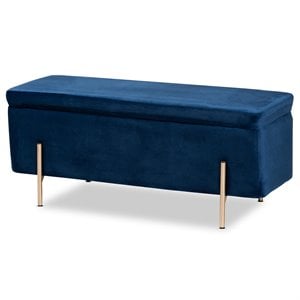 Baxton Studio Rockwell Navy Blue Velvet and Gold Finished Metal Storage Bench