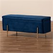 Baxton Studio Rockwell Navy Blue Velvet and Gold Finished Metal Storage Bench