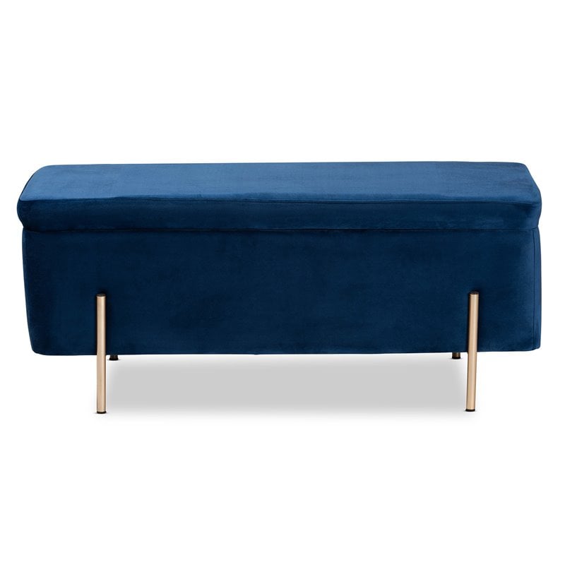 Baxton Studio Rockwell Navy Blue Velvet and Gold Finished Metal Storage Bench