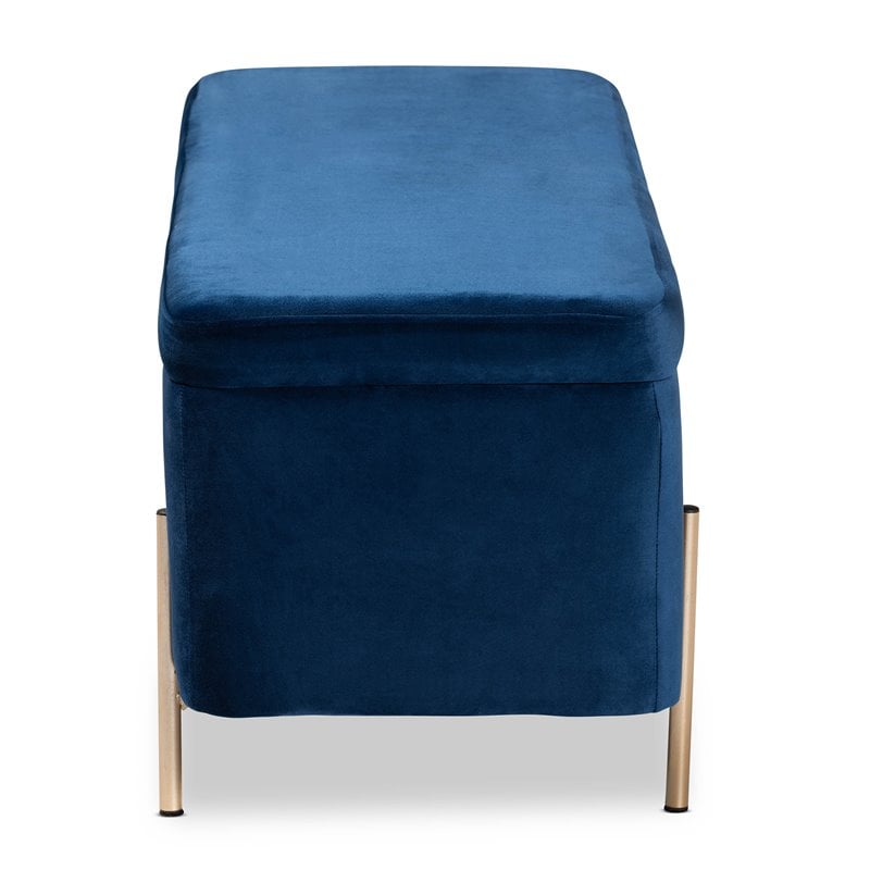 Baxton Studio Rockwell Navy Blue Velvet and Gold Finished Metal Storage Bench
