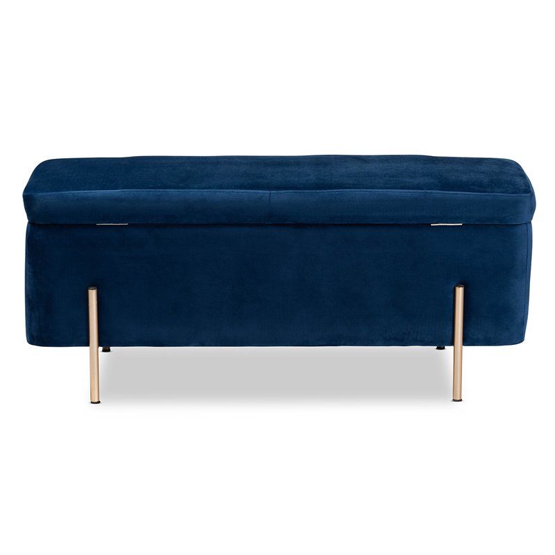 Baxton Studio Rockwell Navy Blue Velvet and Gold Finished Metal Storage Bench