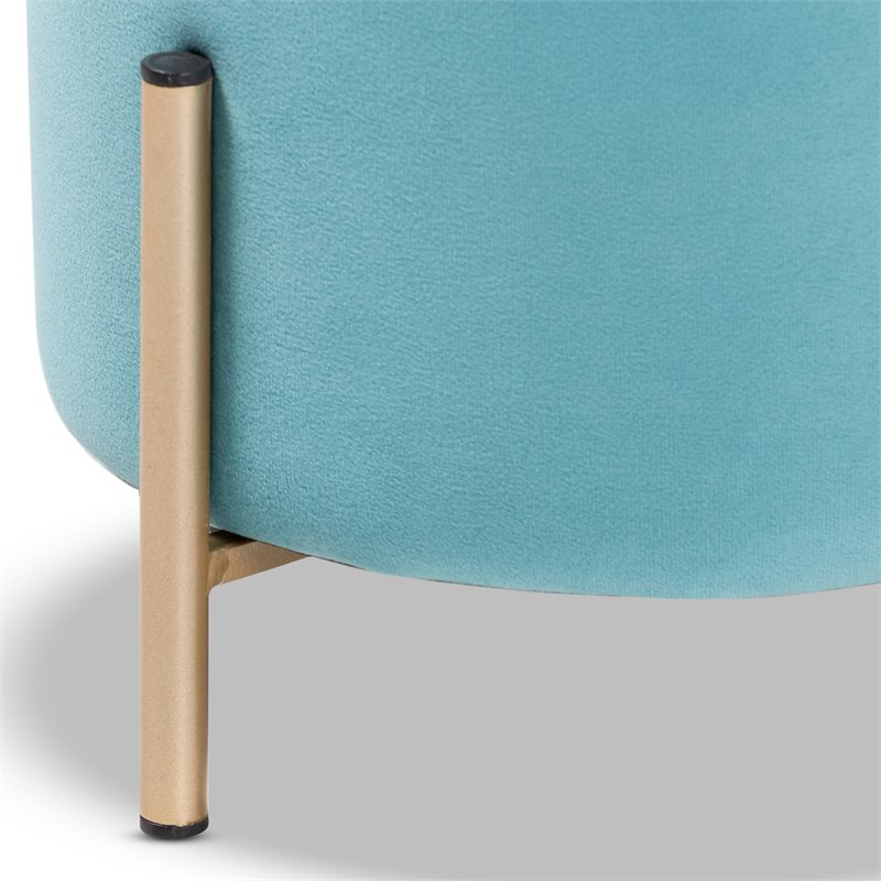 Baxton Studio Thurman Sky Blue Velvet and Gold Finished Metal Ottoman