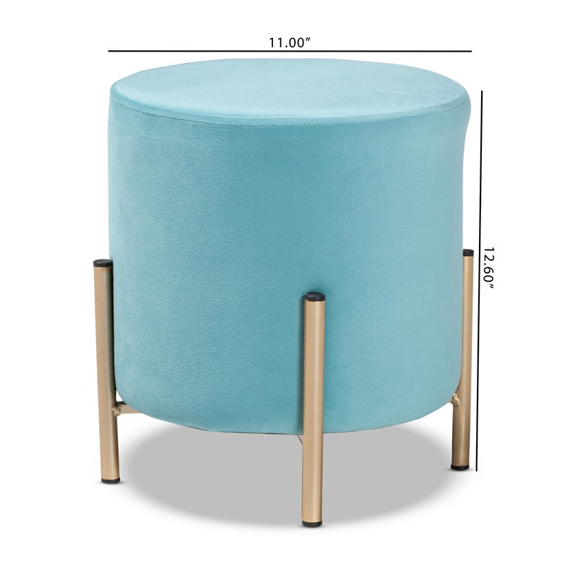 Baxton Studio Thurman Sky Blue Velvet and Gold Finished Metal Ottoman