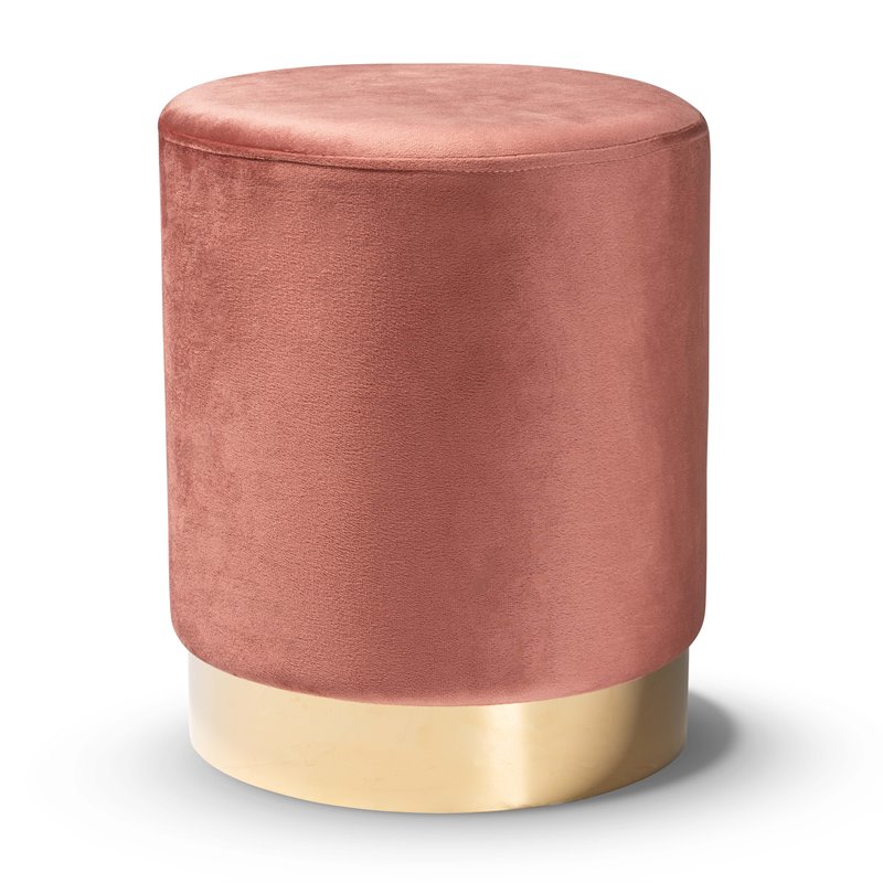 Baxton Studio Chaela Blush Pink Velvet and Gold Finished Metal Ottoman