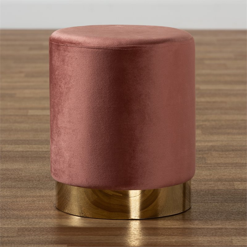 Baxton Studio Chaela Blush Pink Velvet and Gold Finished Metal Ottoman