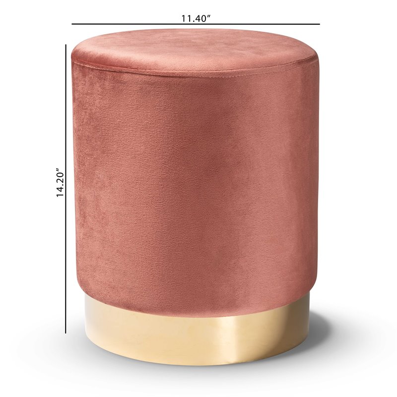 Baxton Studio Chaela Blush Pink Velvet and Gold Finished Metal Ottoman
