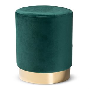 Baxton Studio Chaela Green Velvet and Gold Finished Metal Ottoman