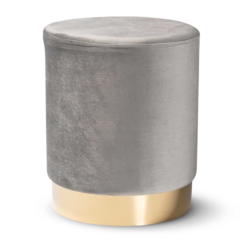 Baxton Studio Chaela Gray Velvet and Gold Finished Metal Ottoman
