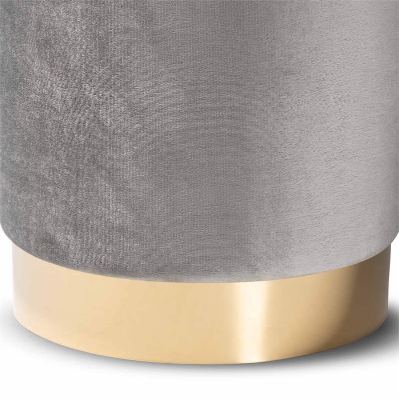 Baxton Studio Chaela Gray Velvet and Gold Finished Metal Ottoman