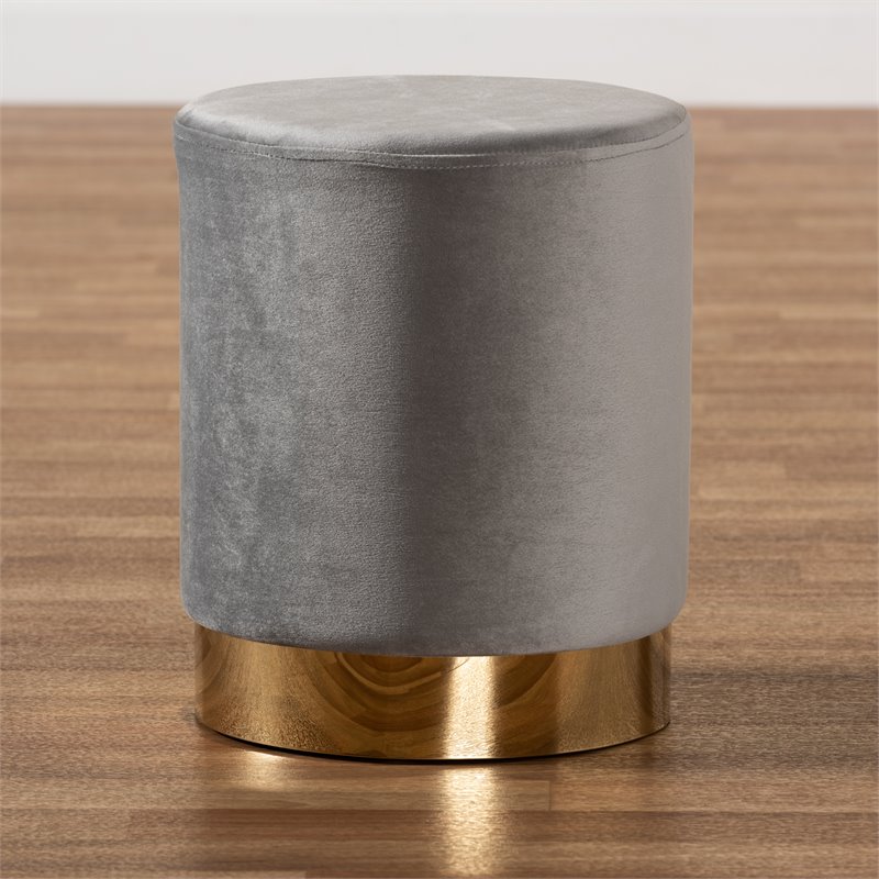 Baxton Studio Chaela Gray Velvet and Gold Finished Metal Ottoman