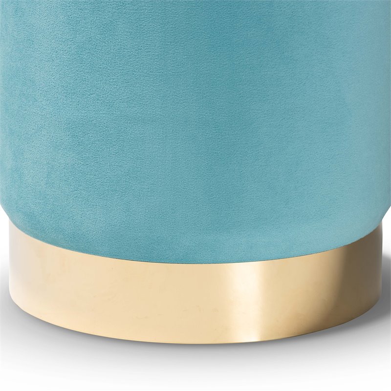 Baxton Studio Chaela Sky Blue Velvet and Gold Finished Metal Ottoman