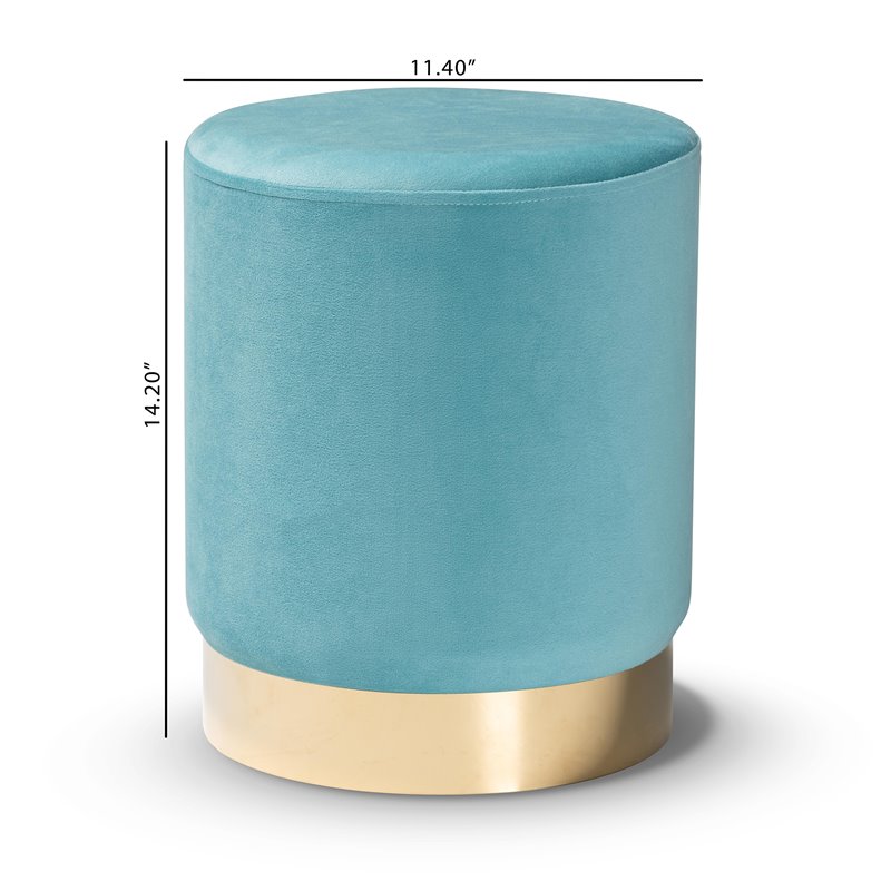Baxton Studio Chaela Sky Blue Velvet and Gold Finished Metal Ottoman