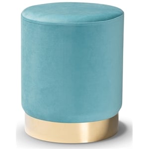 Baxton Studio Chaela Sky Blue Velvet and Gold Finished Metal Ottoman